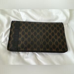 Vintage Celine Macadam Brown Coated Canvas Long Wallet 7x3 Designer Classic‎